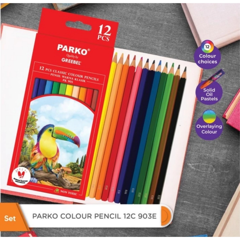 

PARKO Pensil Warna 12 Warna Panjang (PARKO 12C 903E) / Coloring / Pensil warna Aman untuk Anak Mewarnai