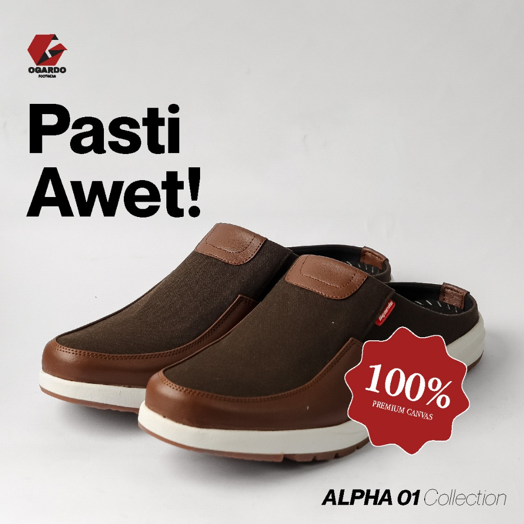 Ogardo Sepatu ALPHA 01 full coklat Slip on Kekinian