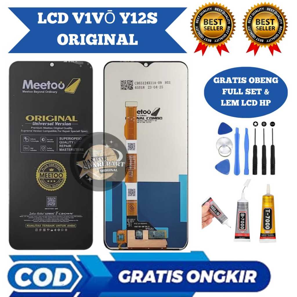 Lcd touchscreen VIVO Y12S Original meetoo / Lcd VIVO Y12S Original meetoo Full set Gratis obeng dan 