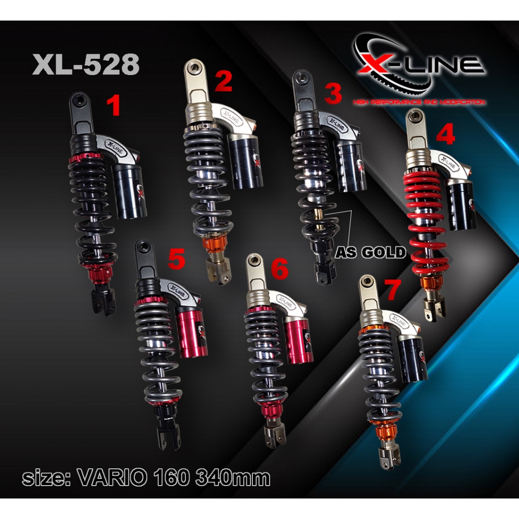 XLINE SHOCK SHOCKBREAKER BELAKANG TABUNG ATAS TIPE 528 VARIO 160 MATIC UKURAN 340MM ORIGINAL 100%