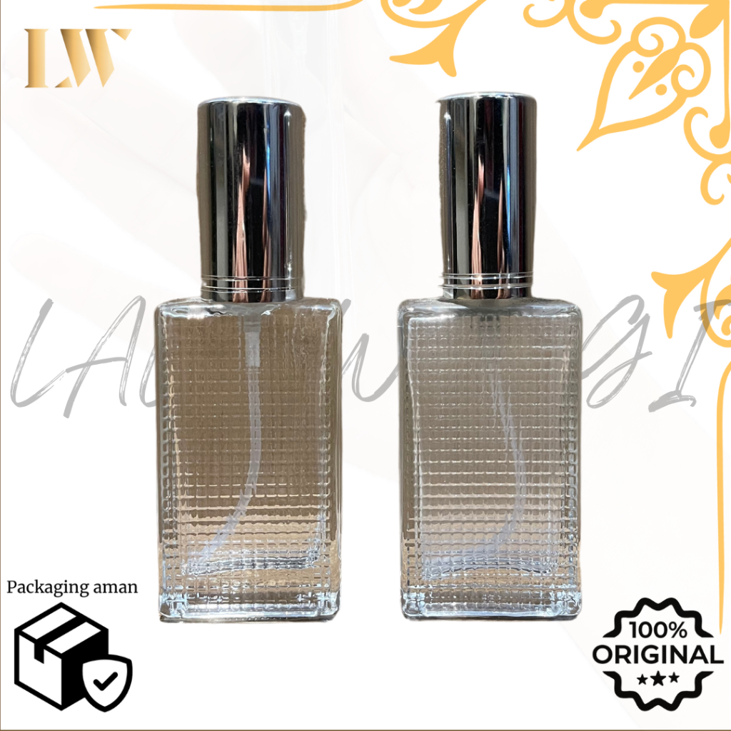 (PERLUSIN) Botol Parfume Kotak Bintik 30ml / Botol Kosong Parfume Kaca Drat 30ml