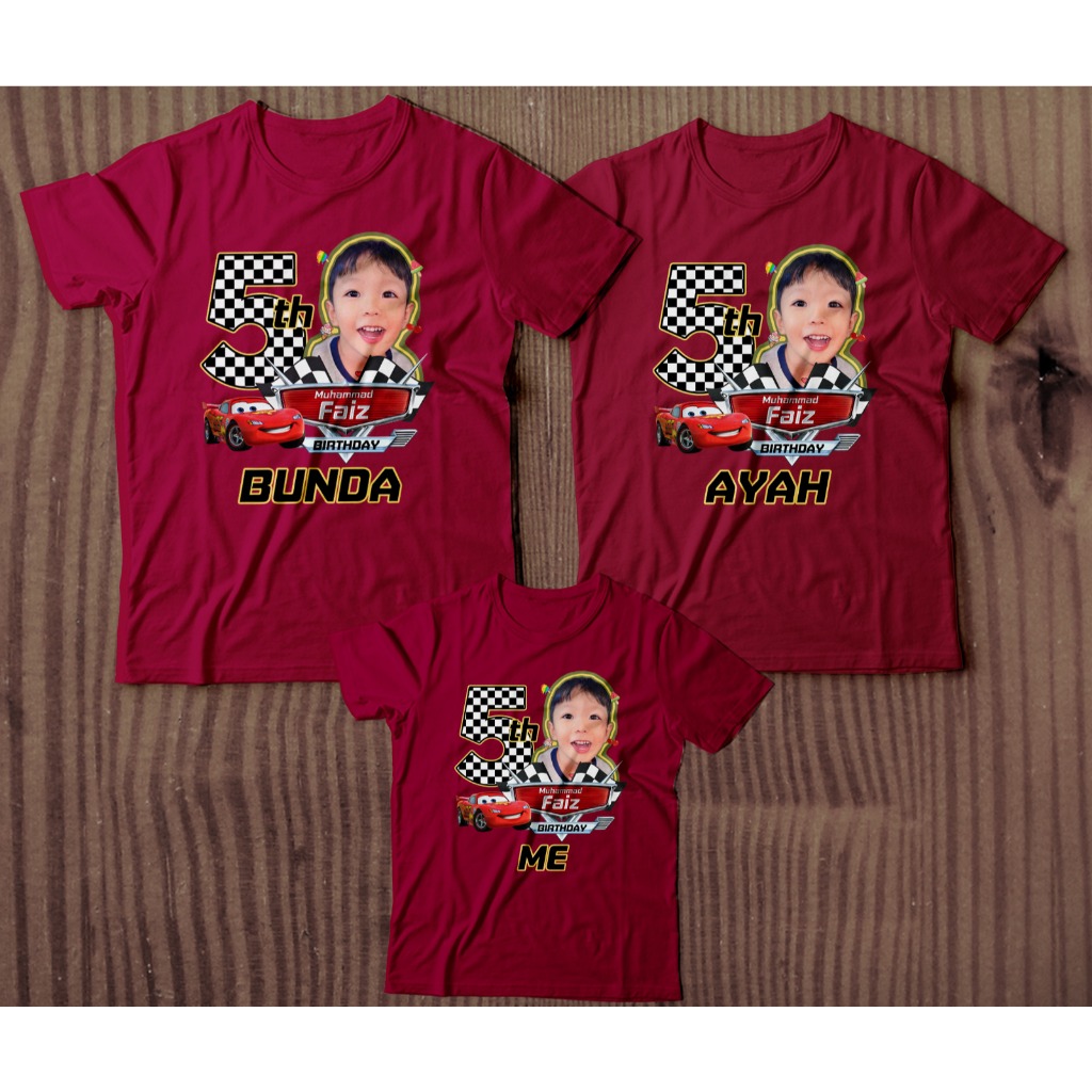 Baju kaos anak dan dewasa couple cars mcqueen  - FREE FOTO + NAMA Custom kaos suka suka