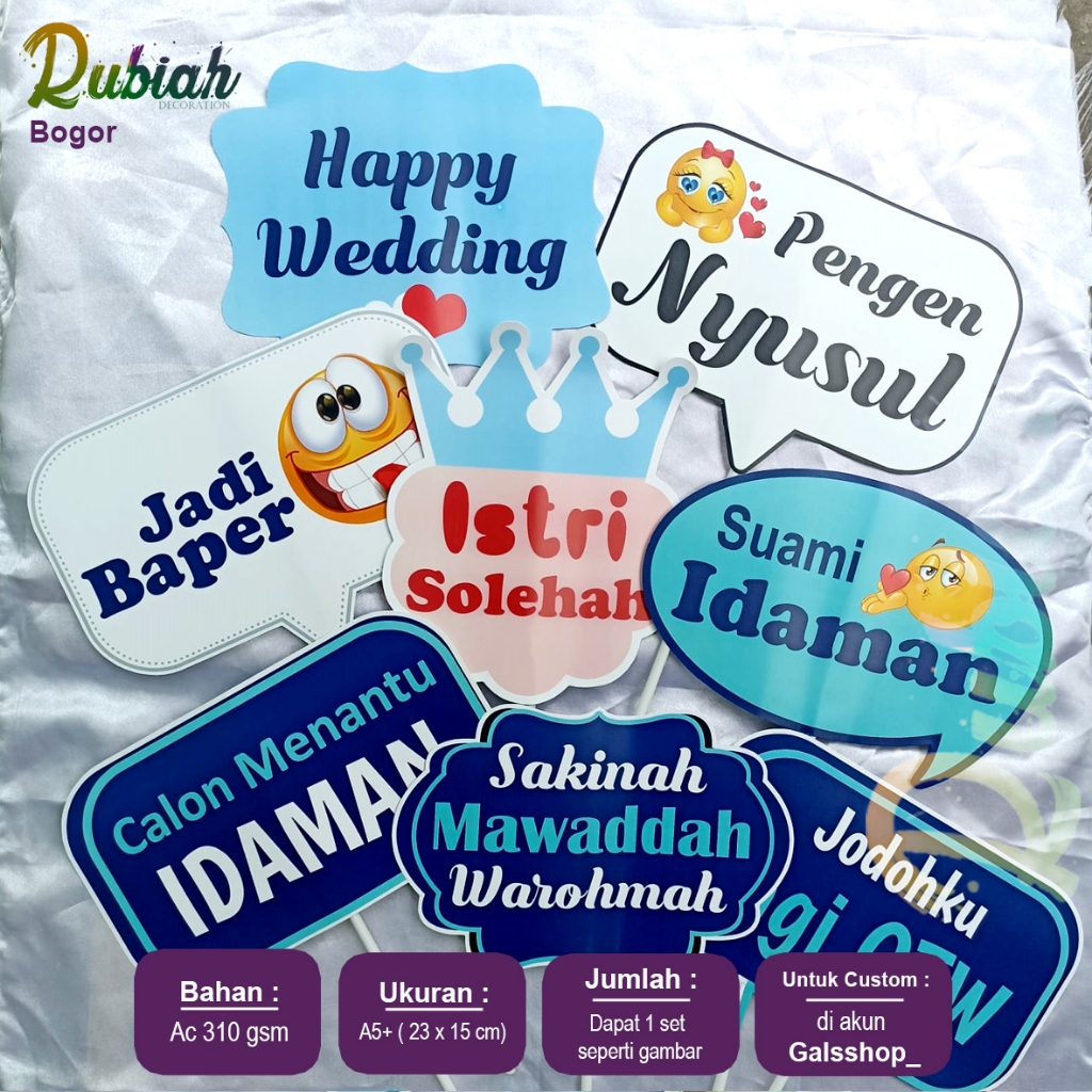 Aksesoris Photobooth Pernikahan / Photobooth Property/ Photo Props 413 white Blue