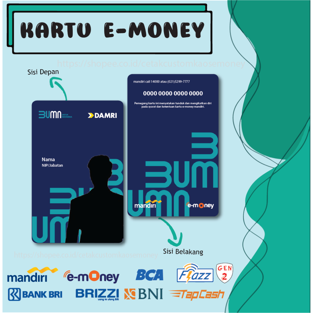 KARTU E MONEY E TOLL ID CARD NEW DAMRI BUMN PENGENAL IDENTITAS MANDIRI EMONEY BNI BRI BCA - 2 SISI