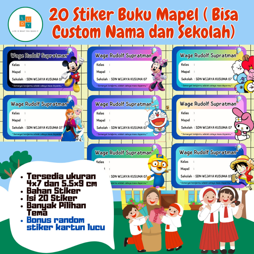 

20 Stiker Mapel Custom - Stiker Buku Pelajaran - Stiker Buku Sekolah - Stiker Mapel Custom - Free Stiker Random - Bisa COD