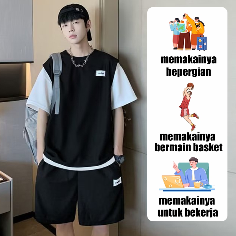 terbaru 3y baju setelan pria korea kaos baju 1 set pria one set pria baju satu set pria outfit pria