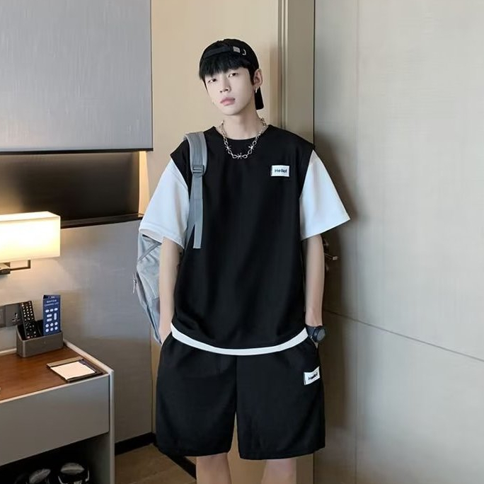 cuci gudang 3y baju setelan pria korea kaos baju 1 set pria one set pria baju satu set pria outfit