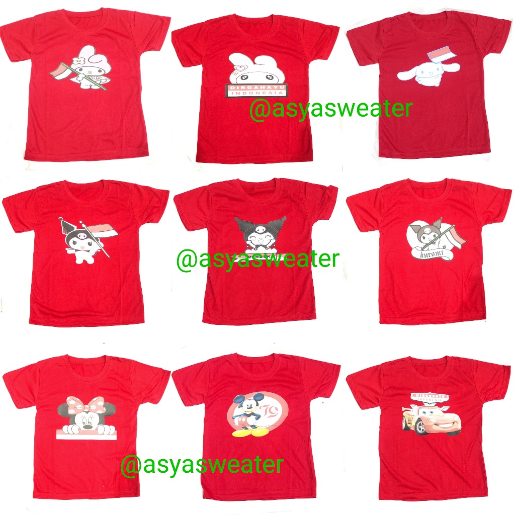 Kaos Anak Hut RI Model Kuromi/Kaos Karakter Kemerdekaan Indonesia/Kaos 17 Agustus