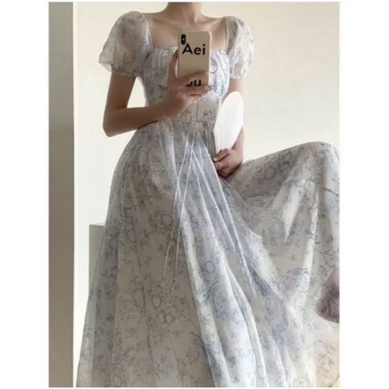 Dress Wanita Biru Bridgerton