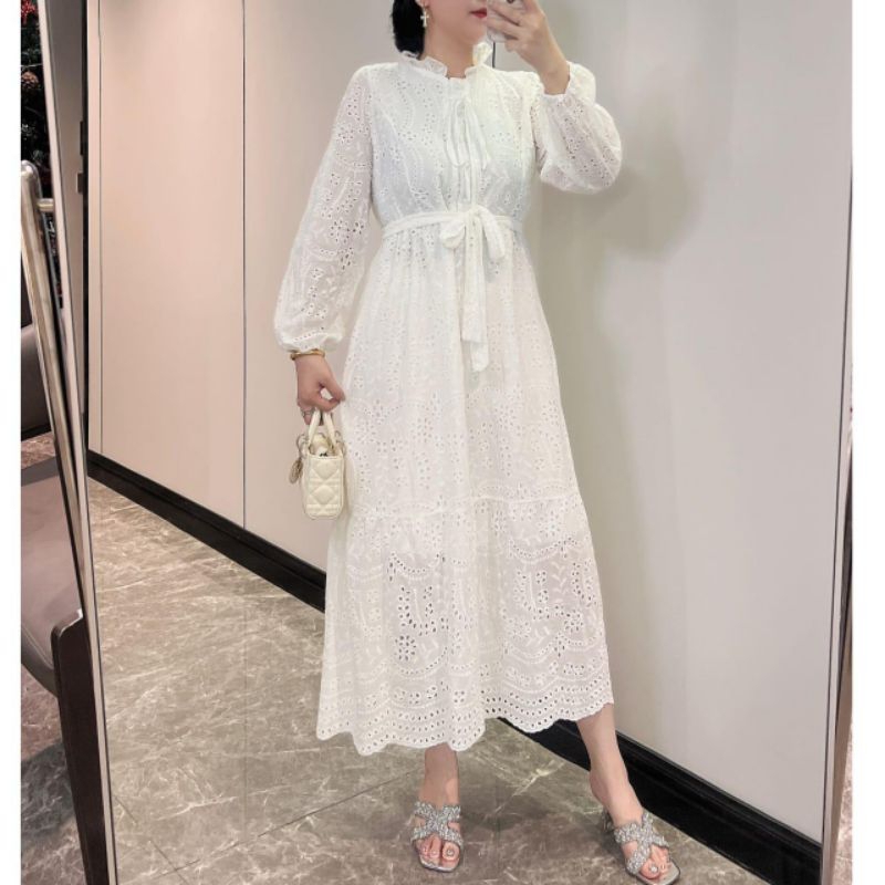 58600 Baju maxidress longdress SHARMA EMBROIDERED COTTON KATBOL VNECK PREMIUM LENGAN PANJANG dres ka