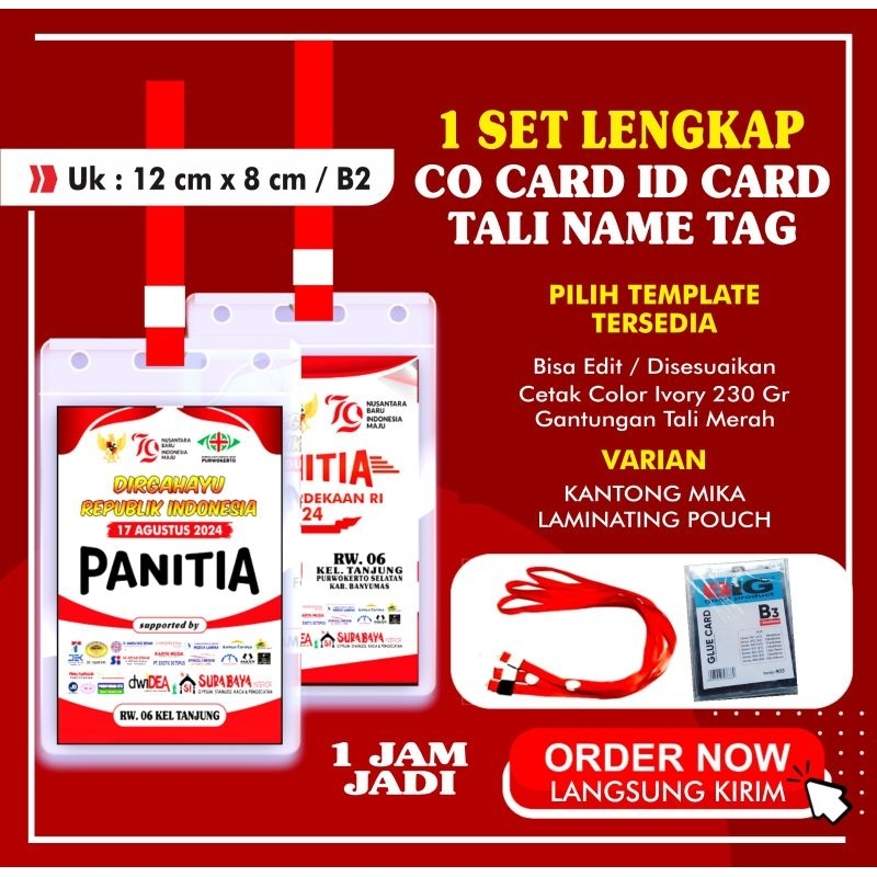 

name tag id co card lengkap custom+pouch mika/laminating