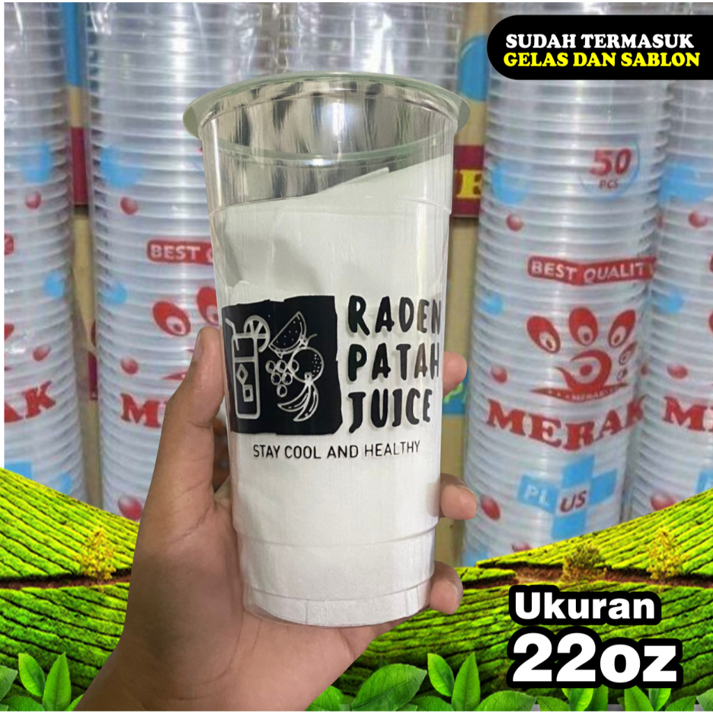 [sablon cup] Gelas Plastik ukuran 22oz merk MERAK, gratis desain