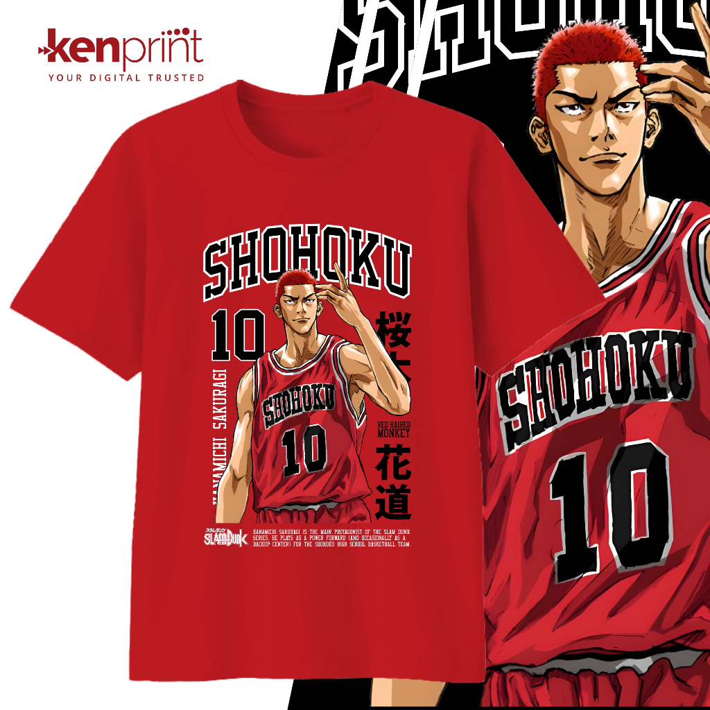 Kaos ANIME SLAM DUNK | HANAMICHI SAKURAGI | SHOHOKU | Non Official | Cotton 30's Premium - Anak, Rem
