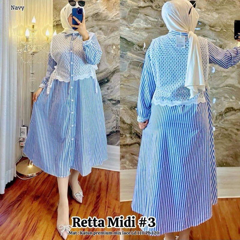 KALEAOUTFIT - MEGUMI MIDI DRESS SALUR - GAMIS JUMBO TERMURAH MOTIF GARIS BAHAN KATUN PREMIUM - BAJU 