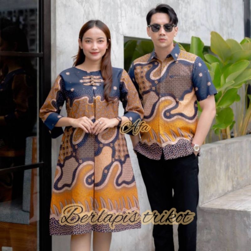 DRESS BATIK COUPLE PREMIUM AMANDA BERLAPIS FURING TRIKOT / DRESS BATIK COUPLE