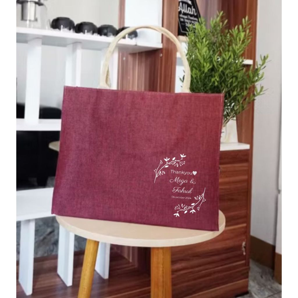 Custom Sablon Tas Belanja Handle tas hampers denim Tote Bag Logo Tas Nikahan Hajatan