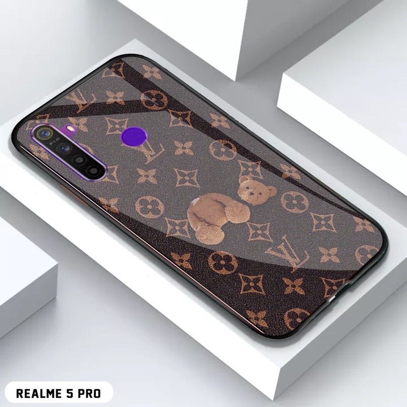 Case Hp Realme 5 Pro Softcase Glass Kaca Keren Desain LV Realme 5 Pro Terbaru Case Realme 5 Pro Cust