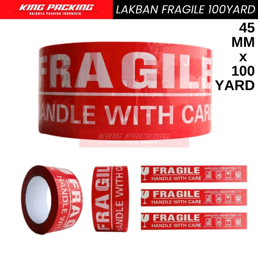 

Lakban Fragile Merah 2Inch x 100Yard / Fragile 45mm (6 Pcs)