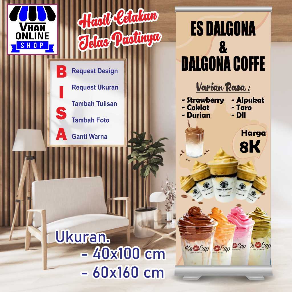 Cetak Banner Spanduk Es Dalgona dan Coffe Dalgona Warna Jelas Cerah