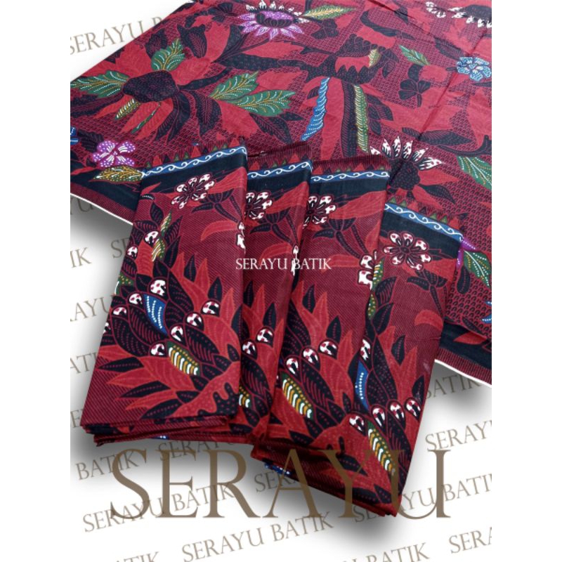 Kain Jarik / Sewek Batik Madura Merah SRY512 - Motif Pagi Sore / Esuk Sore