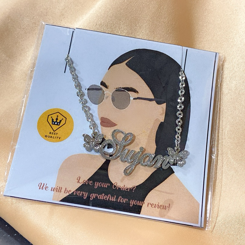 kalung nama titanium lapis emas putih