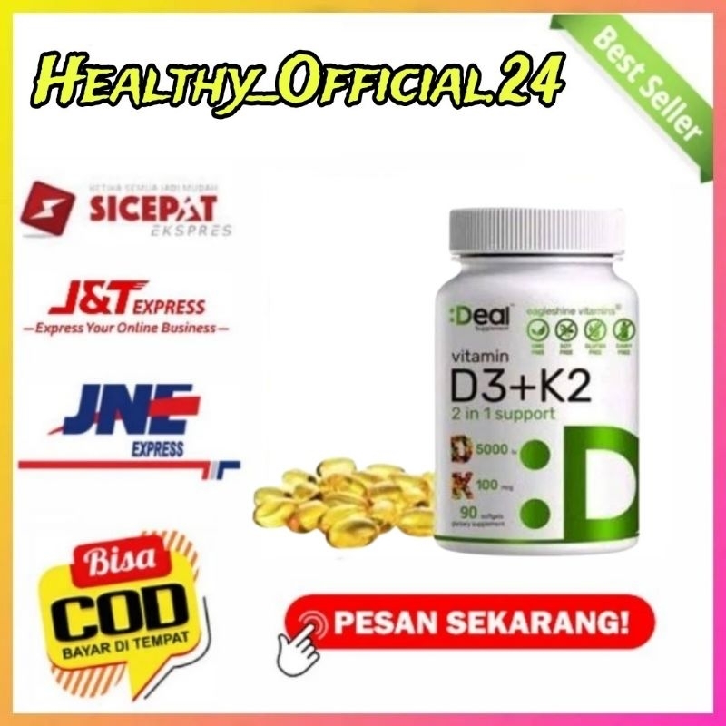 Deal Vitamin K2 + D3 2 in 1 Support D 5000iu K 100mcg 90 Softgel Original