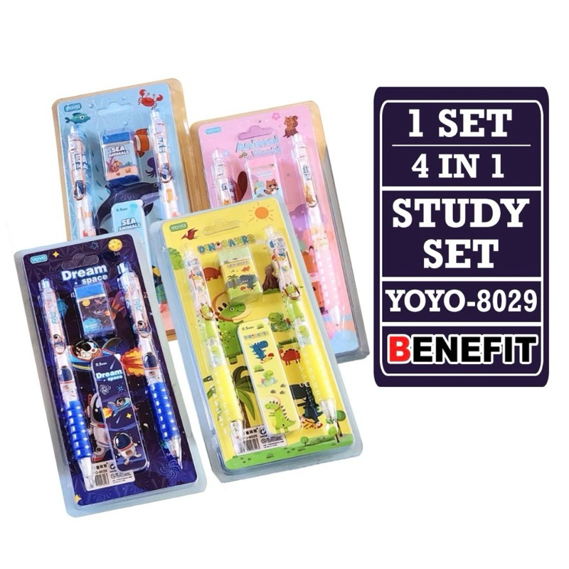 

(PAP) ALAT TULIS 8029 / ALAT TULIS SET ISI 4 / Stationery Set Isi 4 premium / Study Set 8029 / Set Perlengkapan Alat Tulis 4 in 1 / SET ALAT TULIS ANAK PREMIUM DAN MURAH SOUVENIR HADIAH ATK STUDY SET MOTIF KARAKTER LUCU 8029