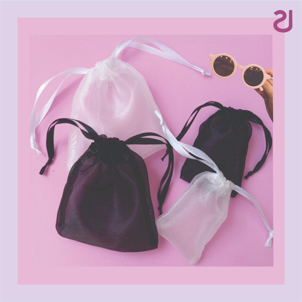 Kantong Serut Organza Transparan drawstring pouch