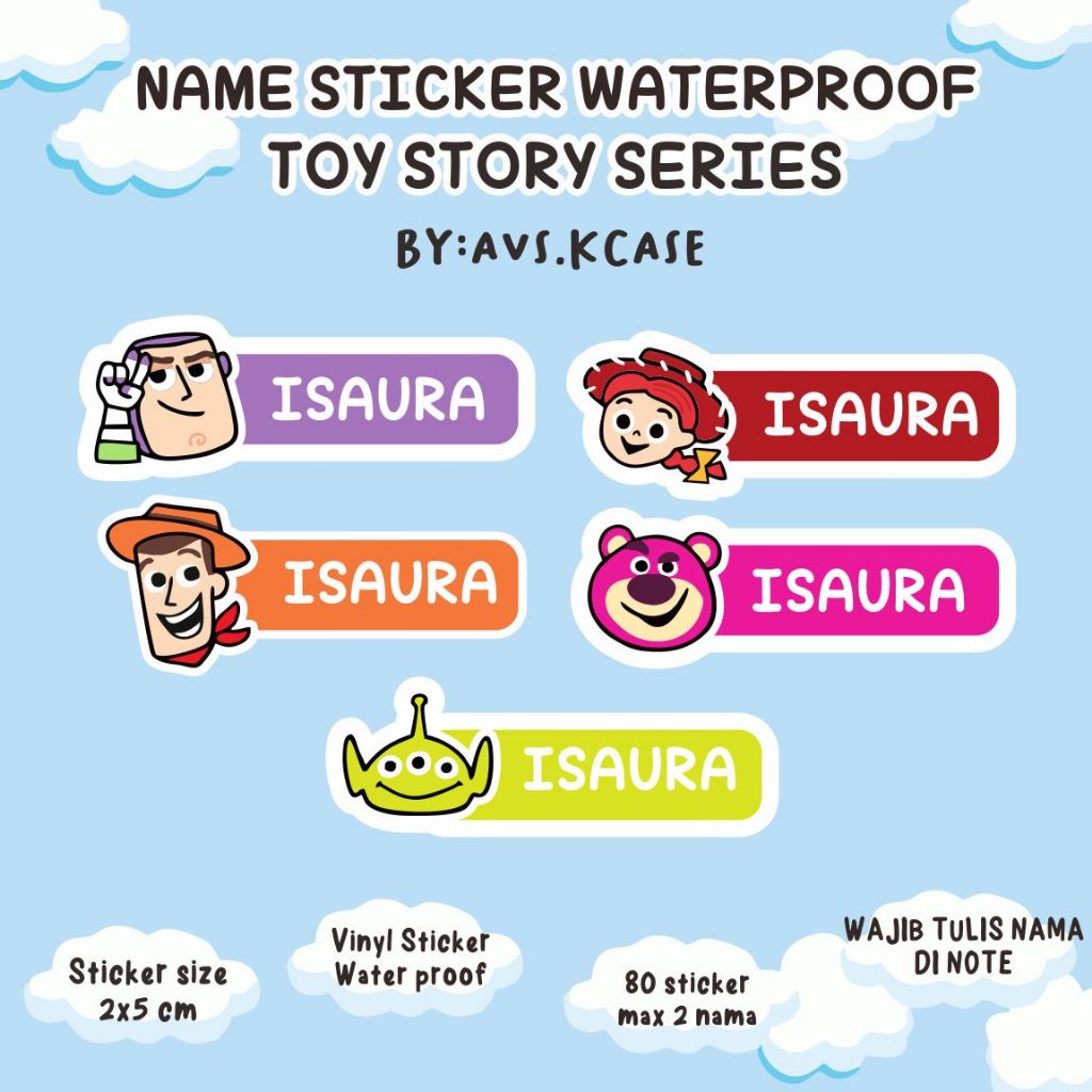 

STIKER NAMA TEMA TOY STORY WATERPROOF