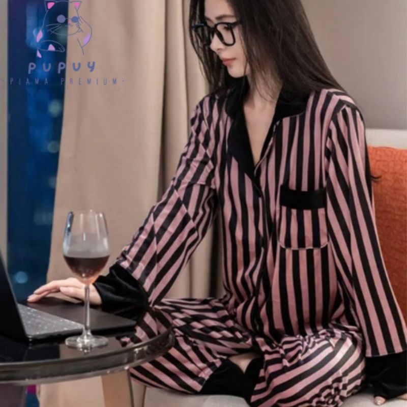 Piyama Premium YX56 Victoria Baju Tidur Wanita Remaja Dewasa Korea Satin Sutra Lengan Panjang Celana