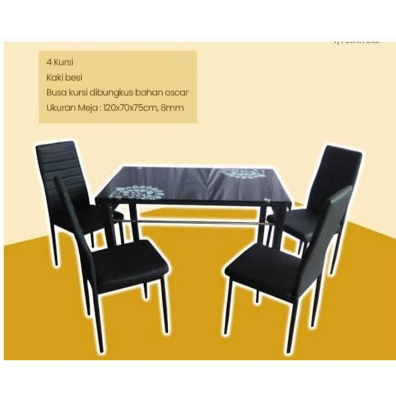 MEJA MAKAN MARBLE HITAM KACA