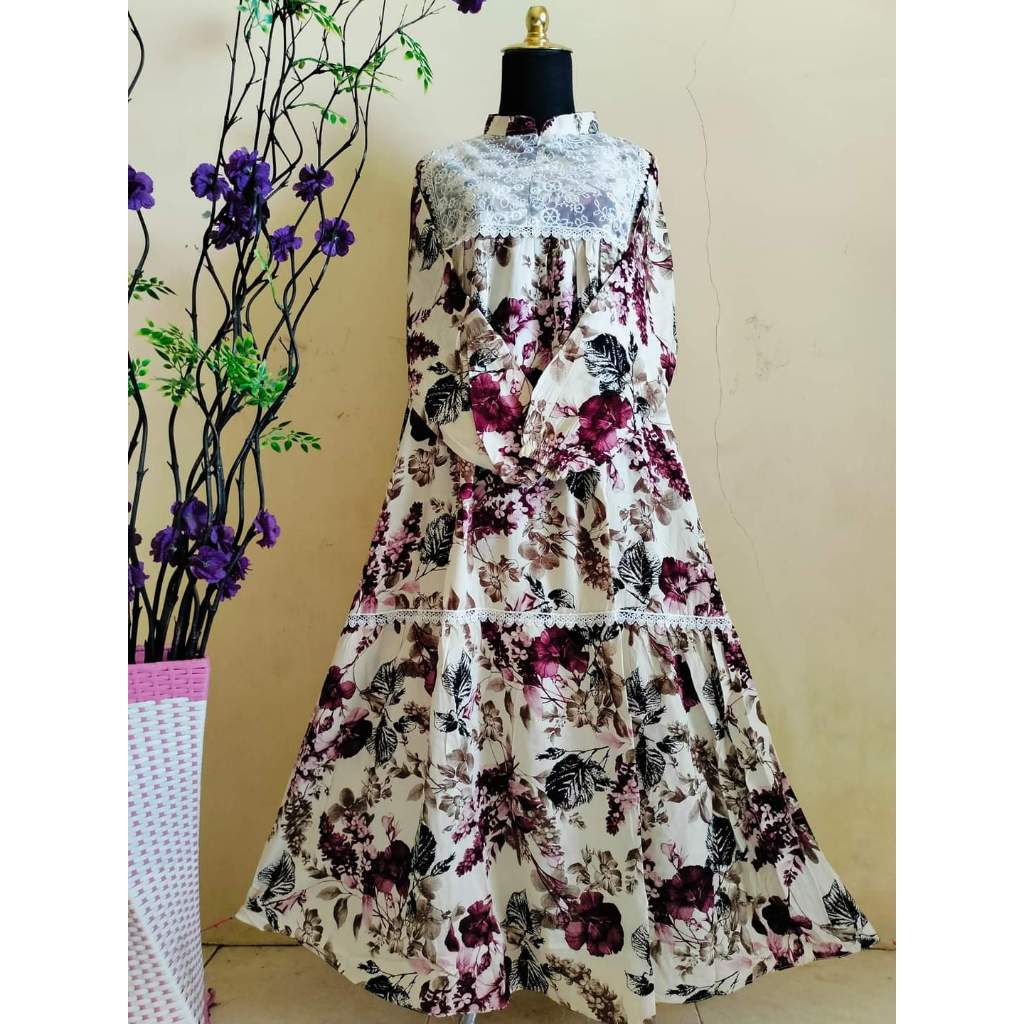 Gamis rayon twill mix brukat renda