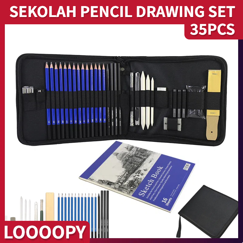 

LOOOOPY 35PCS/Set Sketch Pencil Pisau Penghapus dan Pensil Gambar untuk Keperluan Sekolah Pencil Drawing Set