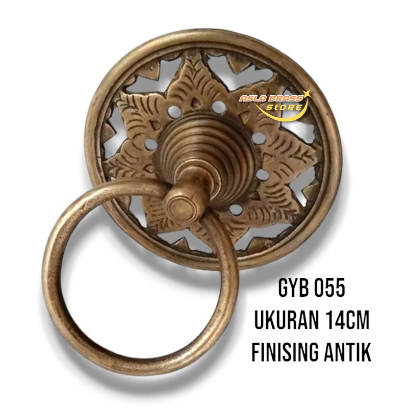 Handle Pintu Rumah Kuningan Tarikan Gebyok Ukir Kuputarung Motif GBY 055 Antik 2 Pcs Satu Pasang