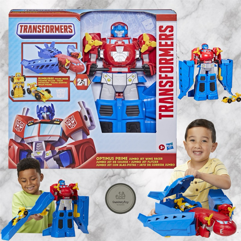 Transformers Optimus Prime Jumbo Jet Wing Racer Playset with 4.5-inch Bumblebee Racecar Action Figur