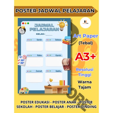 Poster Jadwal Pelajaran Sekolah Jadwal Pelajaran Anak – Poster Edukasi Anak – Poster Belajar Anak – 