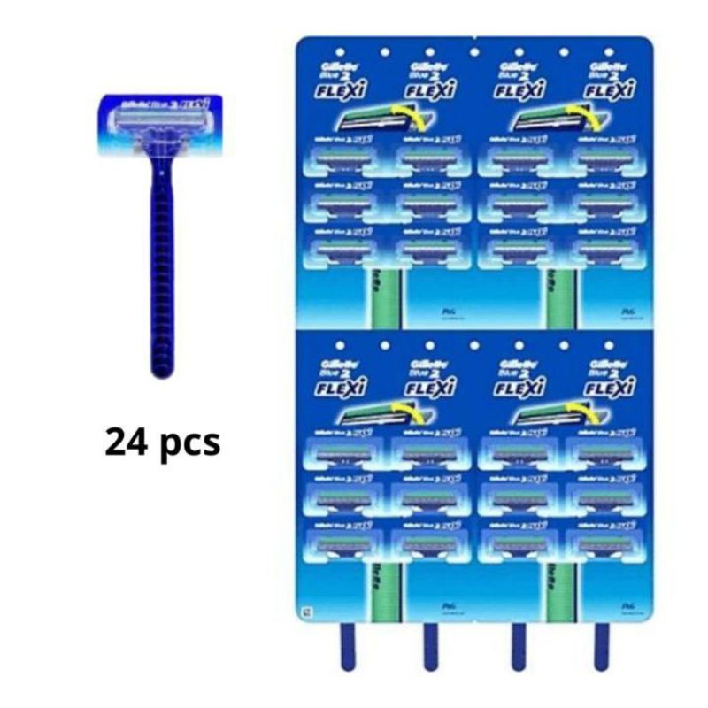 Gillette Blue ll Flexi Original, Cukur Jenggot Biru Mata 2 / 1 Renteng isi (24pcs)
