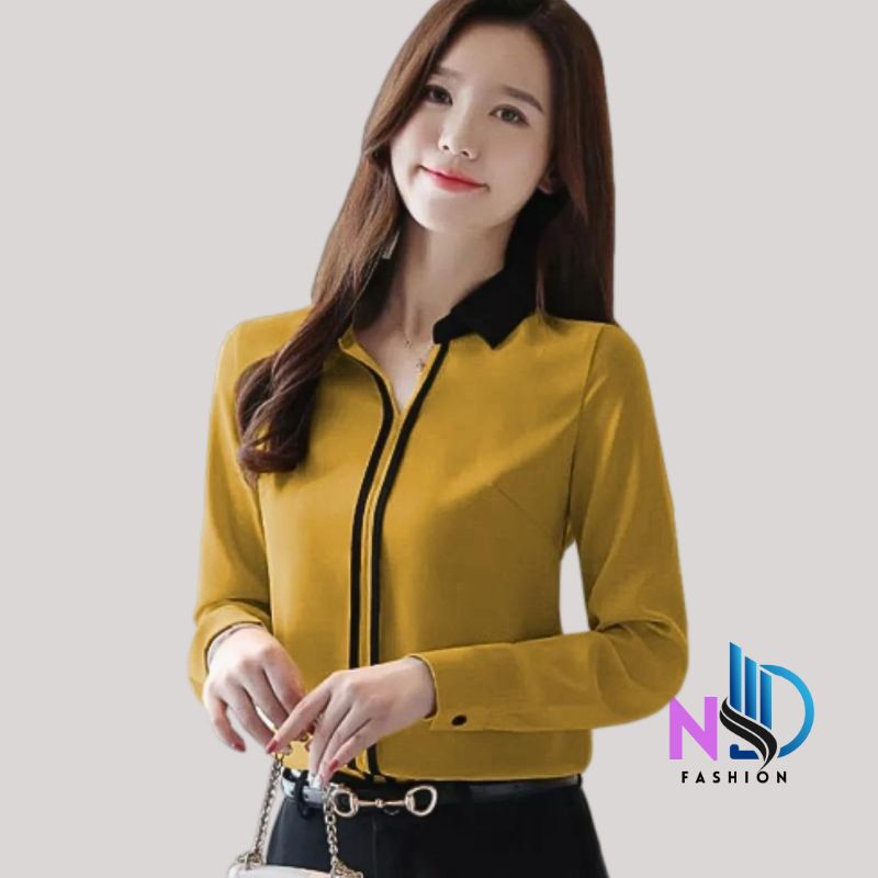 Blouse Wanita Korean Style Lengan Panjang Bluse Cewek Blus Atasan Baju Kerja  Terbaru Kekinian Renat