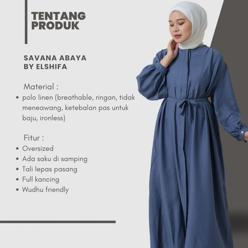 BEST SALE ELSHIFA - SAVANA BASIC ABAYA OVERSIZE POLO LINEN FULL KANCING GAMIS SEKALIGUS OUTER BY