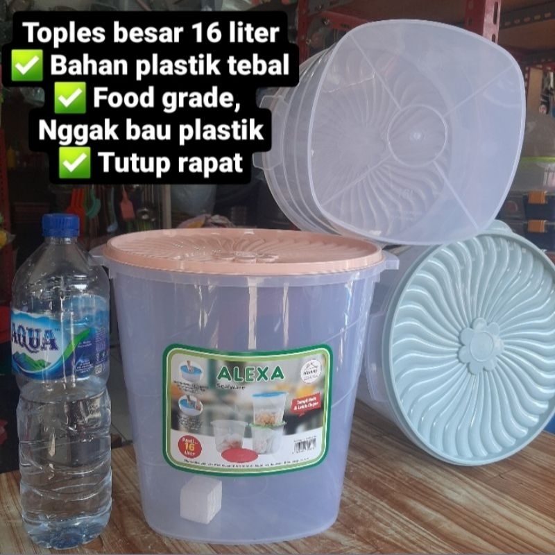 Toples besar 16 liter tebal / sealware bulat / hommy alexa  / wadah kerupuk / beras / es buah / plas