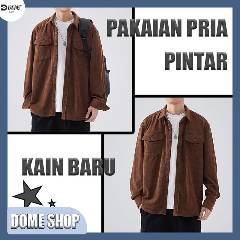 Jaket korduroi pria Korean style lengan panjang Crop kasual Kekinian corduroy Vintage oversize Warna