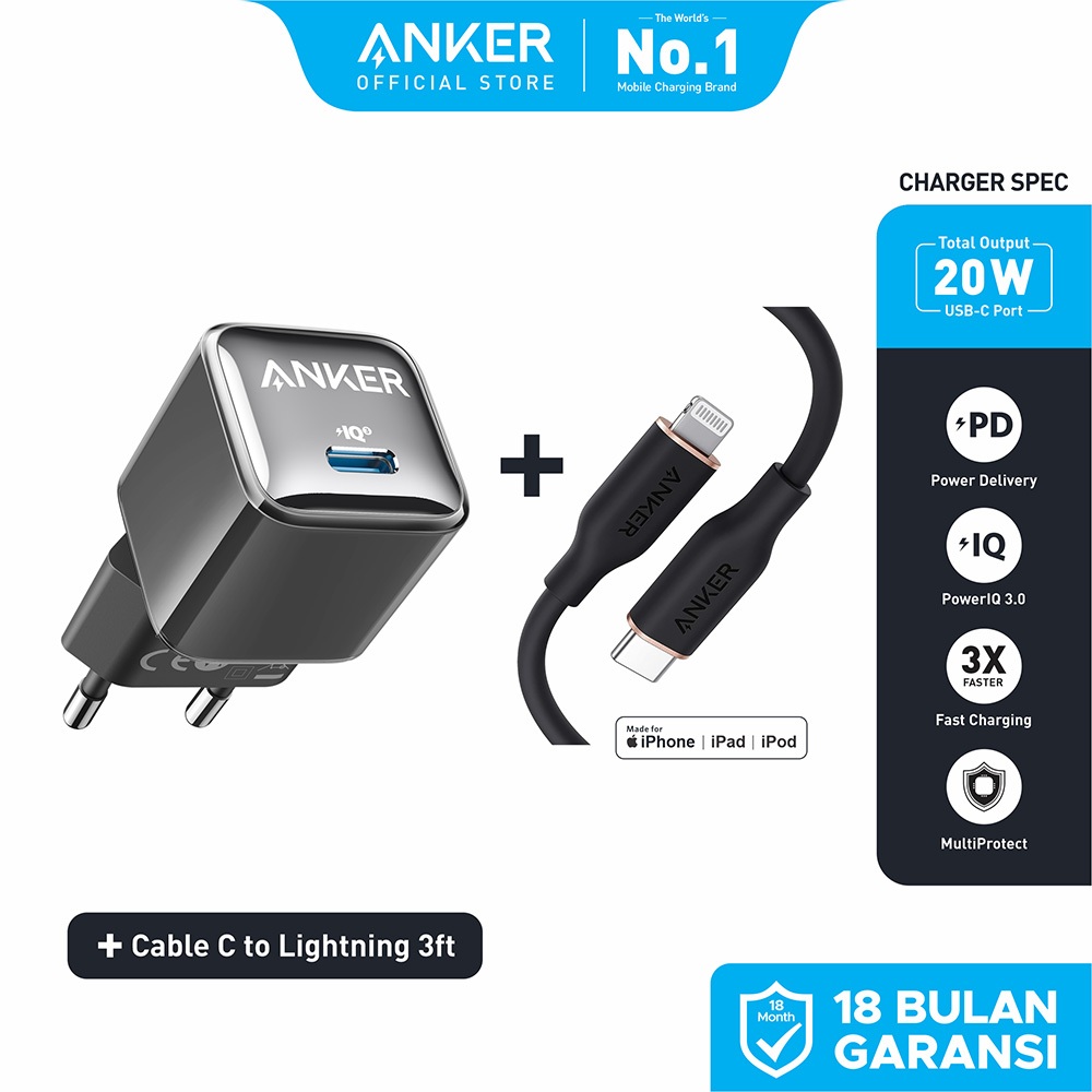 ANKER Charger for iPhone and Android Type C to Type C and To Lightning Fast Charging 20W, 30W and 45