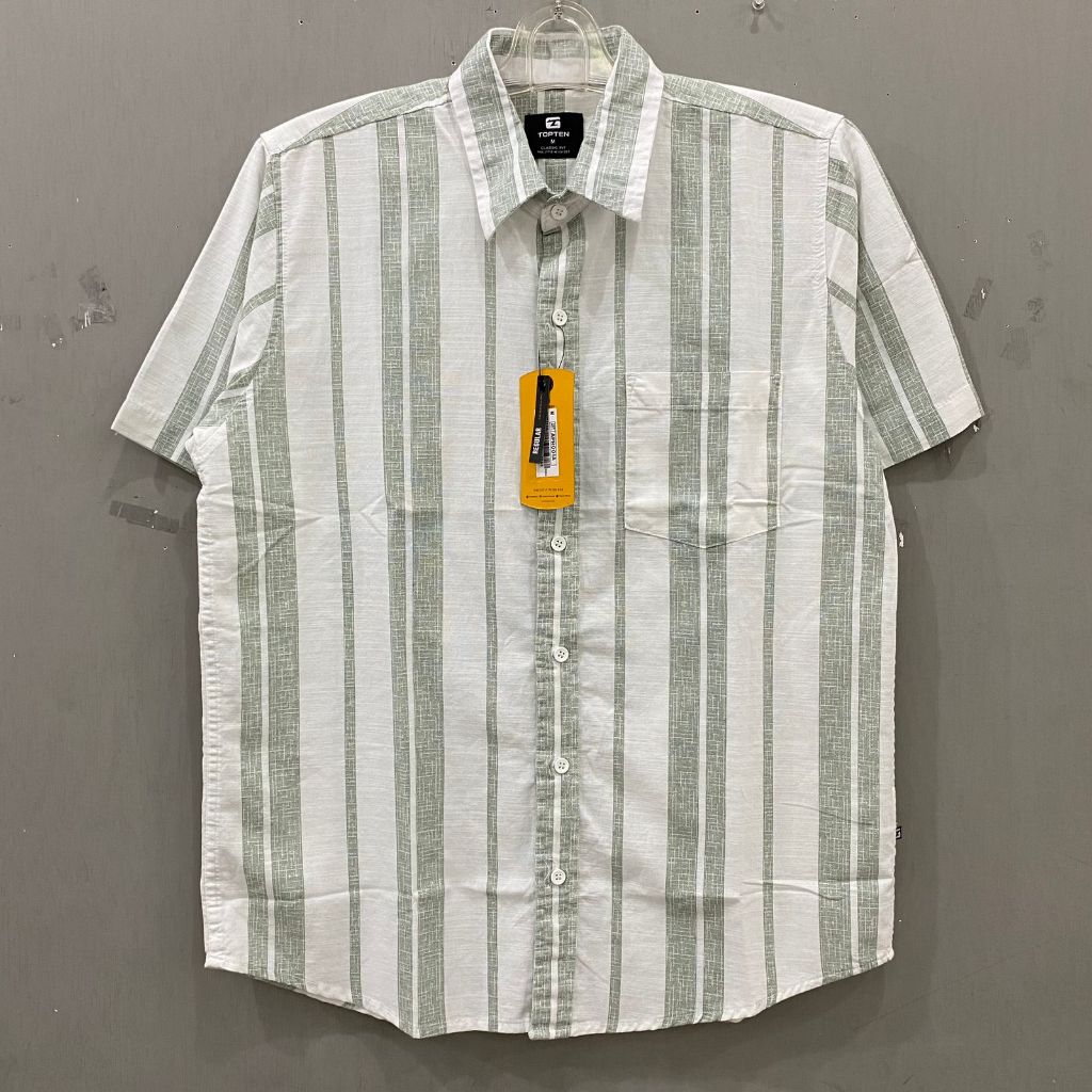 KEMEJA PRIA TOPTEN SALUR PUTIH SAGE CLASSIC FIT LENGAN PENDEK APR001A