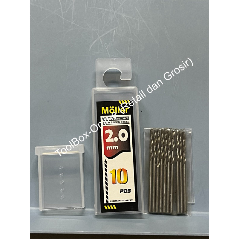 (MIN5) 1 Kotak (10 Pcs) Mata Bor Besi HSS MOLLAR 2 mm