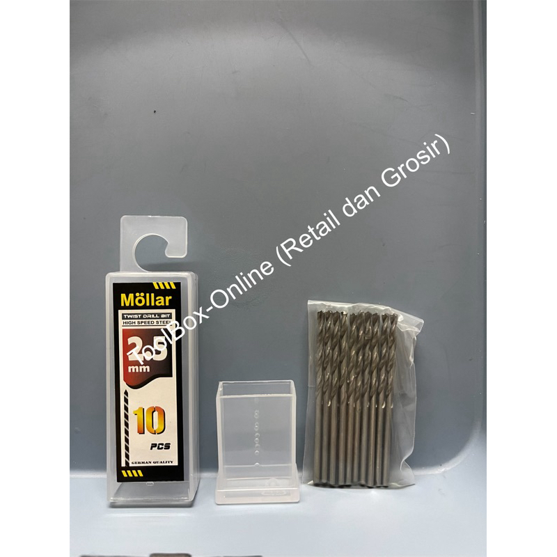 (MIN 5) 1 Kotak (10 pcs) Mata Bor Besi HSS MOLLAR 2.5 mm