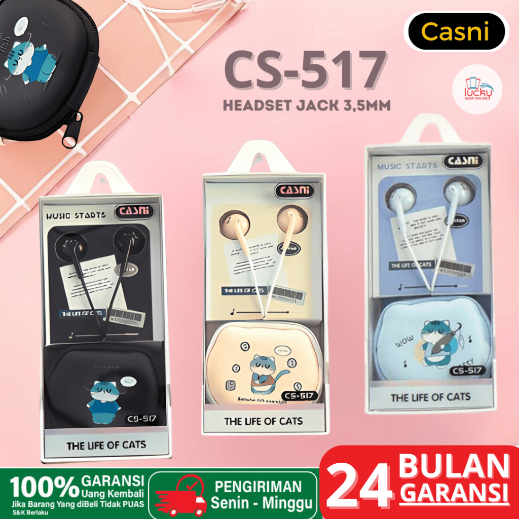 CASNI CS-517 Headset Handsfree Earphone Jack 3.5Mm In-Ear Hifi Sound Music Audio Call