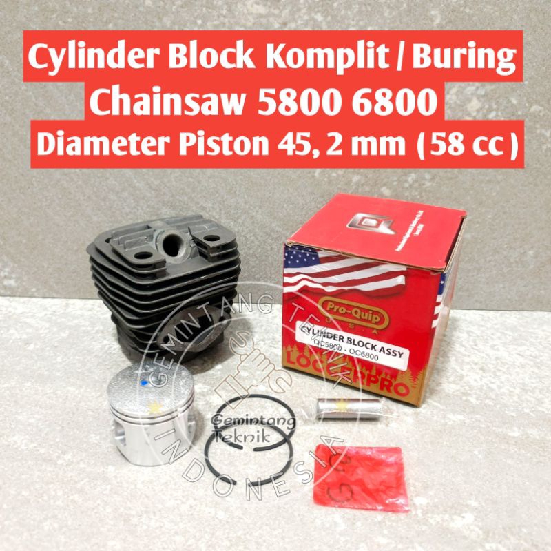 Cylinder Block Komplit Buring Chainsaw Senso Mini 5800 6800 588 688 Turbo (45,2 mm) Merk PRO-QUIP OR