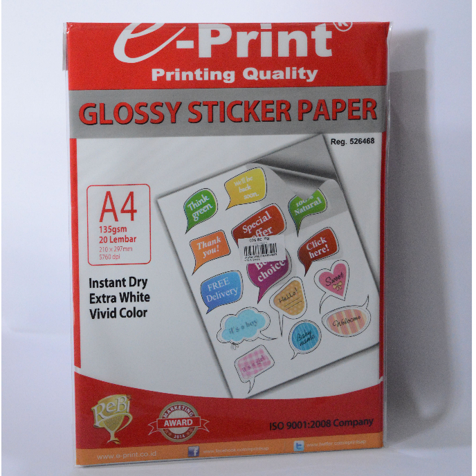 KERTAS STIKER GLOSSY E-PRINT A4