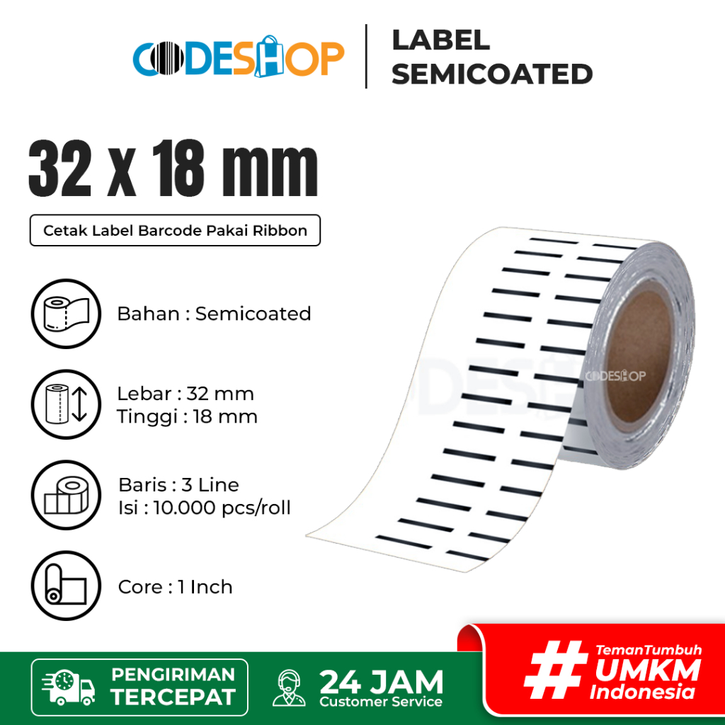 

Kertas Stiker Alat Tulis 32mm x 18mm Label Barcode Stationery Core 3in