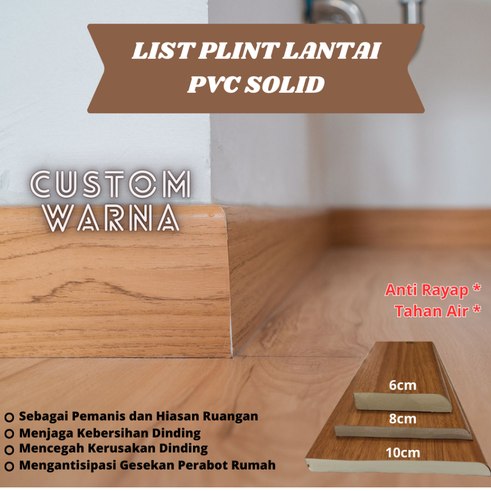 List Lantai Plint PVC Solid/Skirting Dinding PVC Solid (Warna Custom)